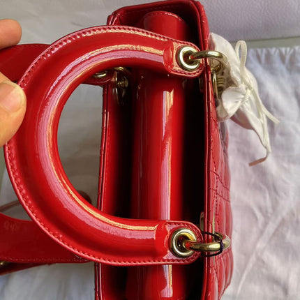 Lady Dior Small Red Patent Leather with Strap