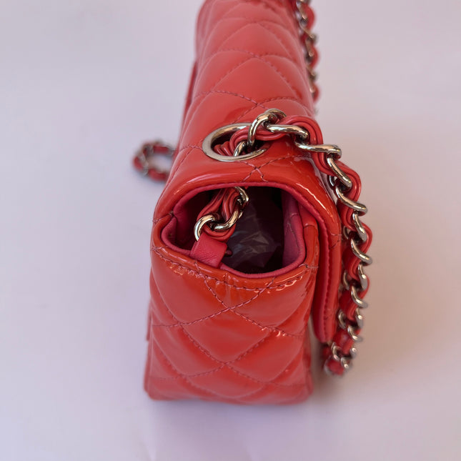 Chanel Classic Flap Mini Square Coral Orange Patent Lambskin Crossbody Bag