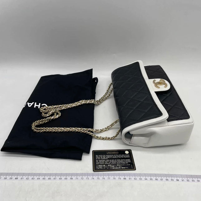 Chanel Graphic Medium Flap Bag Black Lambskin Leather White Edge