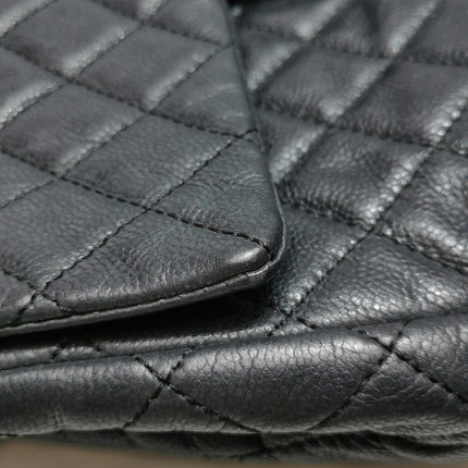 Chanel Classic Flap Maxi Black Soft Caviar Leather Silver-tone Hardware Giant CC Logo
