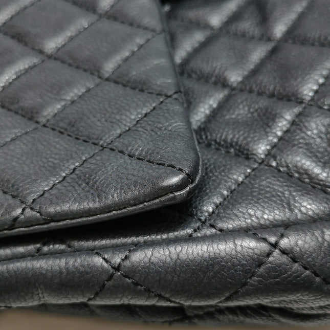 Chanel Classic Flap Maxi Black Soft Caviar Leather Silver-tone Hardware Giant CC Logo