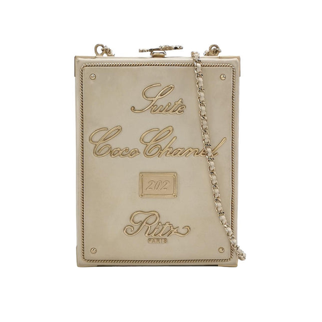 Chanel Coco in Ritz Key Card Minaudiere Limited Edition Cream White Lambskin Clutch Gold Hardware