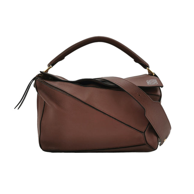 Loewe Puzzle Medium Dark Brown Calfskin leather Bag-Luxbags
