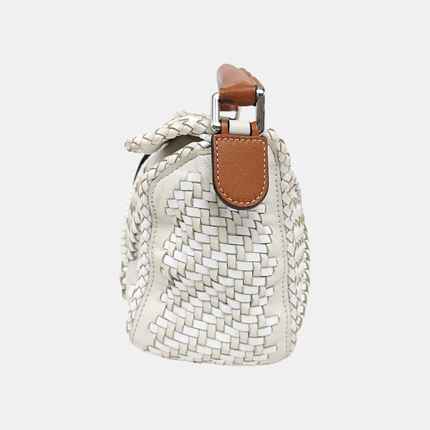 Loewe Puzzle Small Leather Woven Braided White Crossbody Bag