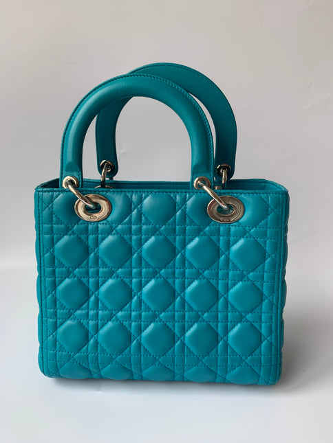 Sold Lady Dior Medium Bag Blue Cannage Lambskin Leather