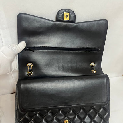 Chanel Classic Flap Maxi 2011 Black Lambskin Leather Double Flap with Gold Hardware