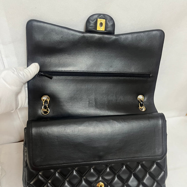 Chanel Classic Flap Maxi 2011 Black Lambskin Leather Double Flap with Gold Hardware
