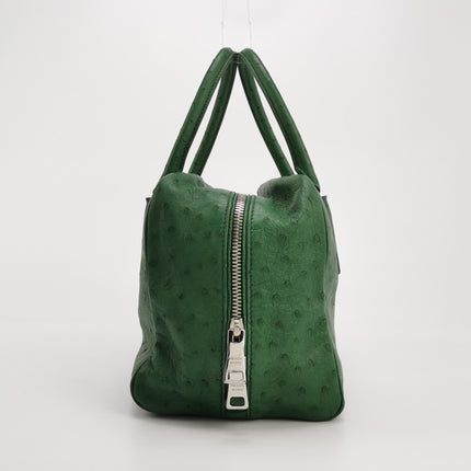 Prada Inside Bag Green Ostrich Leather Green Lambskin Leather Interior Medium