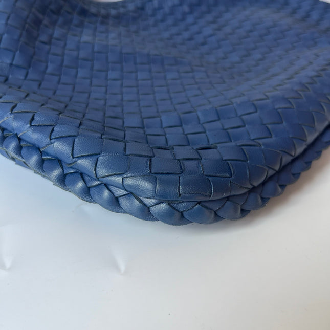 Sold Bottega Veneta Veneta Hobo Medium Navy Intrecciato Leather Bag