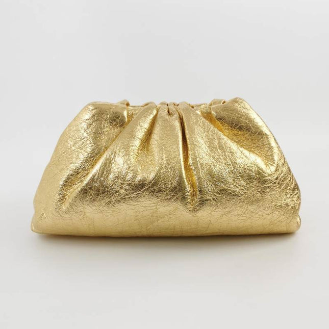Sold Bottega Veneta Pouch Large Metallic Gold Wrinkled Leather