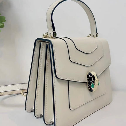 Bvlgari Serpenti Forever Small Leather Top Handle Crossbody Bag White