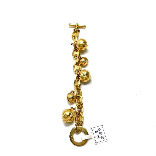 Celine 1990s Vintage Gold-tone Triomphe Planet Link Charm Bracelet-Luxbags