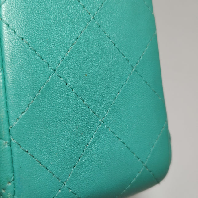 Chanel Classic Flap Mini Turquoise Blue Lambskin Leather Gold Hardware