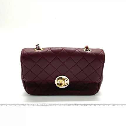 Chanel Flap Bag Mini Burgundy Lambskin Leather Gold & Silver Hardware 2019