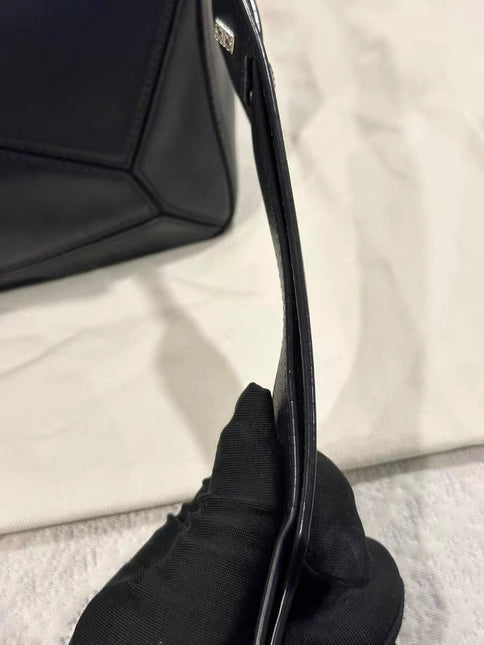 Loewe Puzzle Small Black Smooth Leather White Logo With Metal Feet 2016