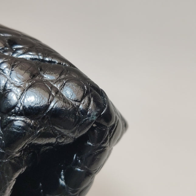 Balenciaga Pouch Black Crocodile Pattern Shiny Calfskin Leather With Strap