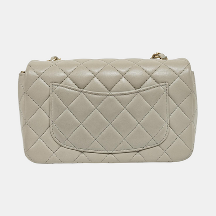 Chanel Classic Flap Rectangular Mini Grey Lambskin Leather Gold Hardware Microchip
