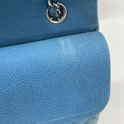 Chanel Timeless Classic Flap Medium Light Blue Caviar Leather Silver Hardware