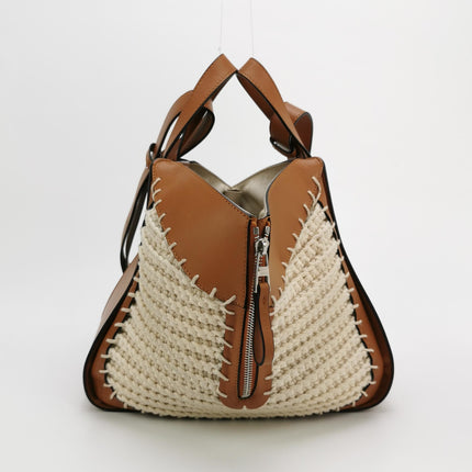 Loewe Hammock Small Brown Leather Knit Top Handle Crossbody Bag