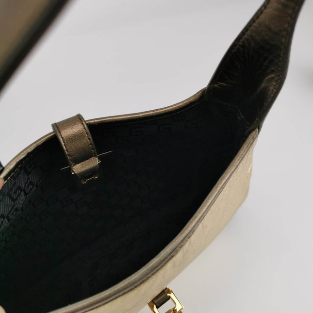Gucci Jackie Vintage Mini Gold Lambskin Leather Brown Calfskin Leather