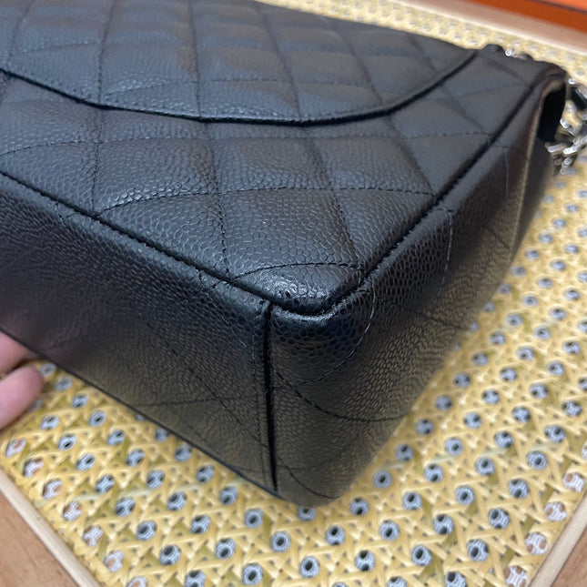 Chanel Classic Flap Maxi Black Caviar Leather Double Flap Sliver Hardware 2011-12