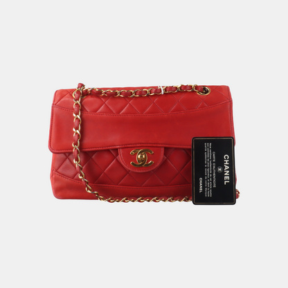 Chanel Classic Flap Vintage 1989 Red Lambskin Leather with 24k Gold Hardware