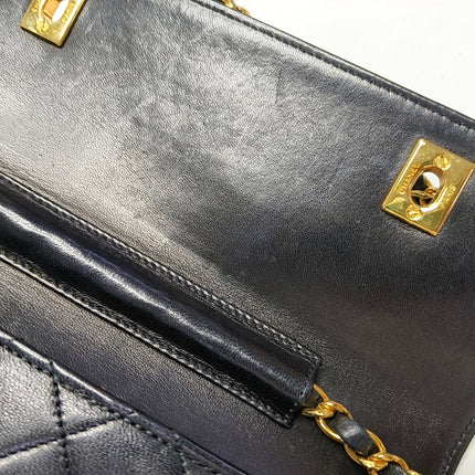 Chanel Vintage Double CC Turnlock Small Black Lambskin Leather 2Way Shoulder Bag