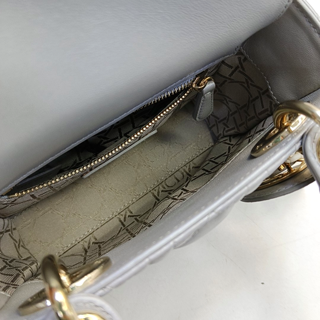 Lady Dior Mini Pearlescent Grey Cannage Lambskin Gold Hardware Chain Strap