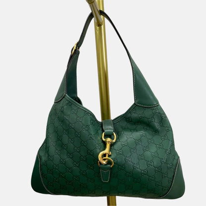 Gucci Jackie Vintage Leather Medium Handbag Green Gucci Monogram-Luxbags