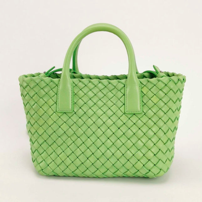 Bottega Veneta Cabat Mini Intreccio Leather Tote Bag Green