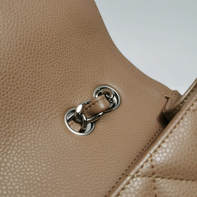 Chanel Classic Flap Jumbo 2009 Coffee Brown Caviar Leather Single Flap Silver Hardware