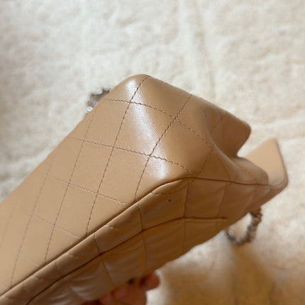Chanel Classic Flap Rectangulaire Mini Cuir d'Agneau Beige Métal Argenté 2018