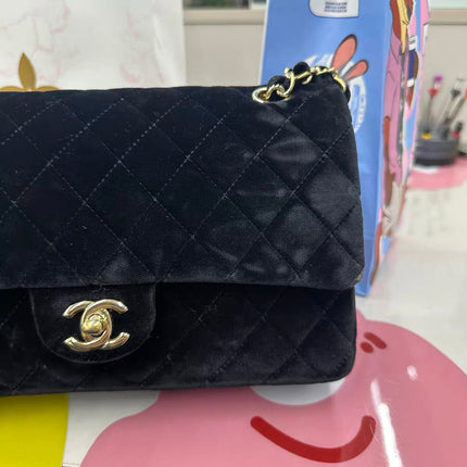 Chanel Classic Flap Medium Black Velvet Gold Hardware, 2014-2015