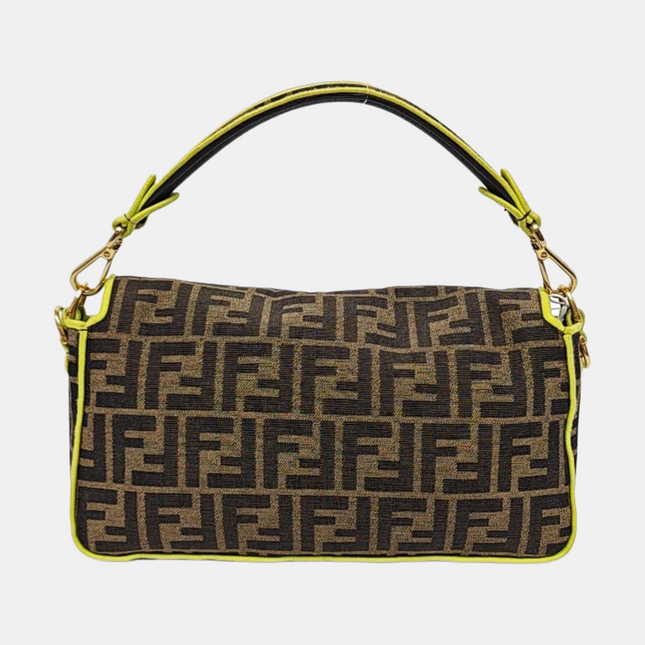 FENDI Baguette Zucca Monogram Canvas with Lime Neon trimming Crossbody Bag