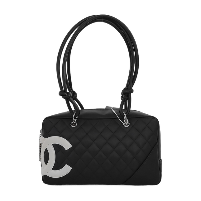 Chanel Cambon Medium Shoulder Bag Black Calfskin Leather Double Strap-Luxbags