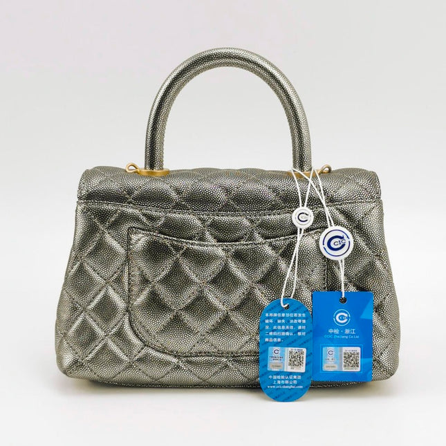 Chanel Coco Handle Small Metallic Caviar Leather Gold Hardware, 2019