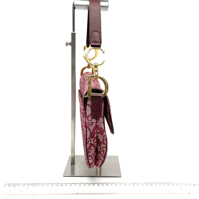 Dior Saddle Vintage Medium Red Burgundy Monogram Oblique Shoulder Bag 2002