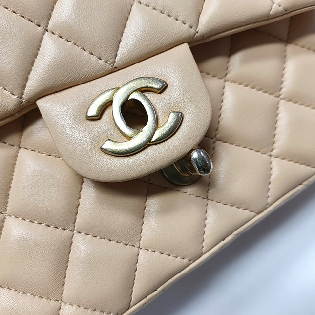 Chanel Classic Flap Mini Beige Almond Pink Lambskin Gold Hardware