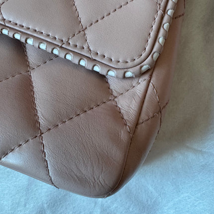 Chanel Classic Flap Medium Happy Stitch Pink Leather with Contrast White Trim