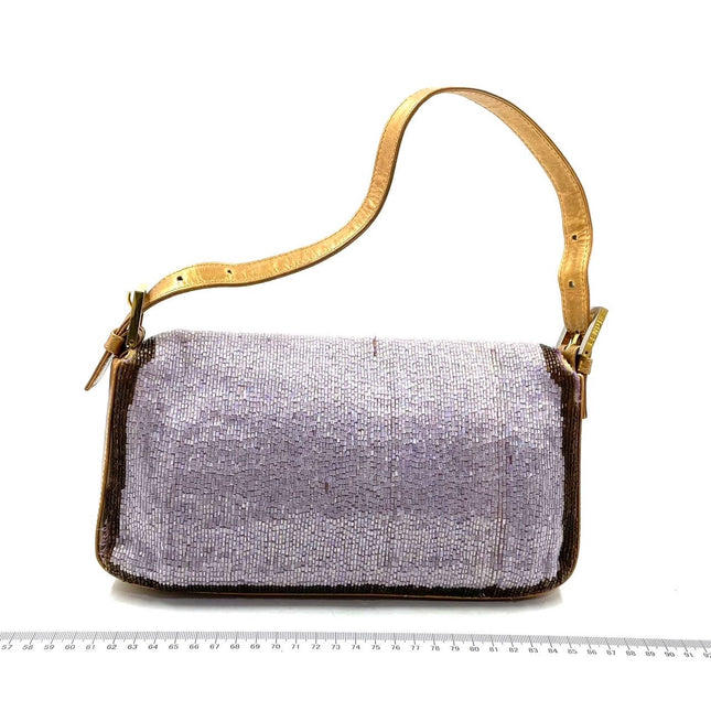 Sold FENDI Baguette Lilac Purple Glitter beads and Gold Leather