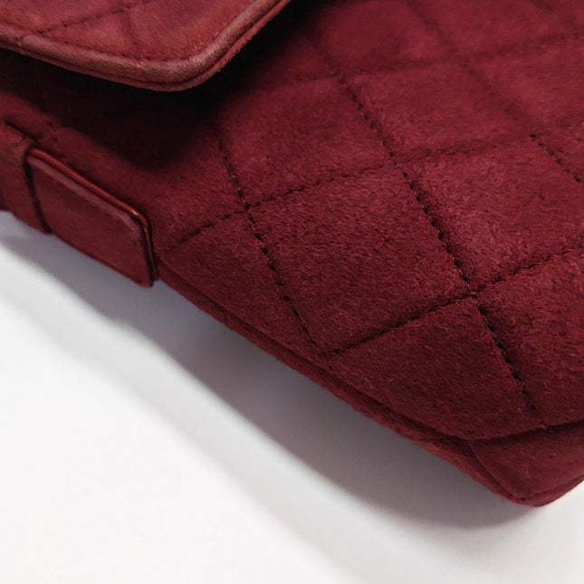 Chanel Vintage Medium Flap Top Handle Bag Burgundy Suede Leather 1997-1999