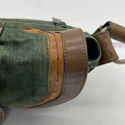 Dior Vintage Gaucho Mini Green Denim Brown Leather Crossbody Bag 2006