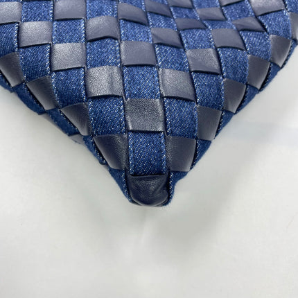 Bottega Veneta Hop Large Leather and Denim Intrecciato Navy Hobo Bag 55cm