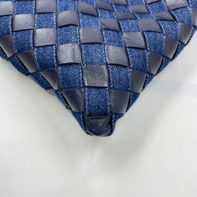 Bottega Veneta Hop Large Leather and Denim Intrecciato Navy Hobo Bag 55cm