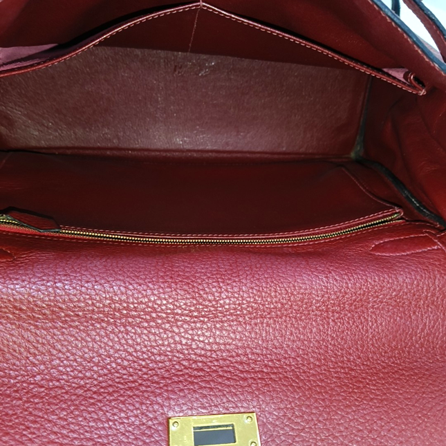 Hermes Kelly 32 Retourne Rouge H Burgundy Clemence Leather Double Ring Gold HW 2004