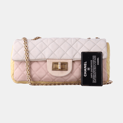 Chanel 2.55 East West Tricolor Fabric Flap Bag with Gold Chain