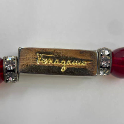 Ferragamo Vintage Rare Red Ruby Beads Necklace Gold Plated Butterfly Signed