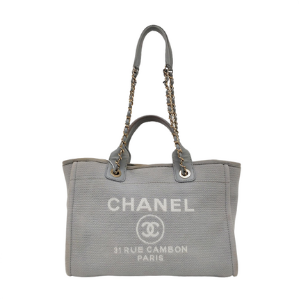 Chanel Deauville Tote Medium Grey Denim Top Handle-Luxbags