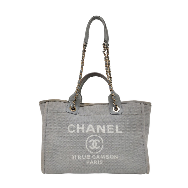 Chanel Deauville Tote Medium Grey Denim Top Handle-Luxbags