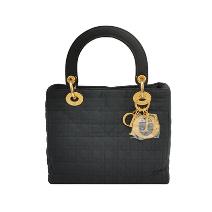 Lady Dior Vintage Medium Black Cloth with Yellow Gold-tone Hardware